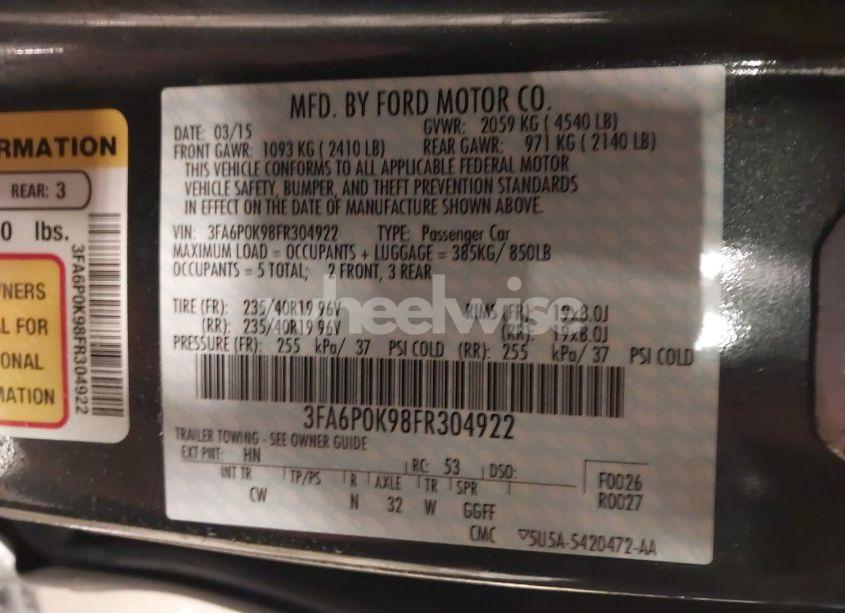 Photo 9 of 2015 Ford Fusion TITANIUM (VIN 3FA6P0K98FR304922)