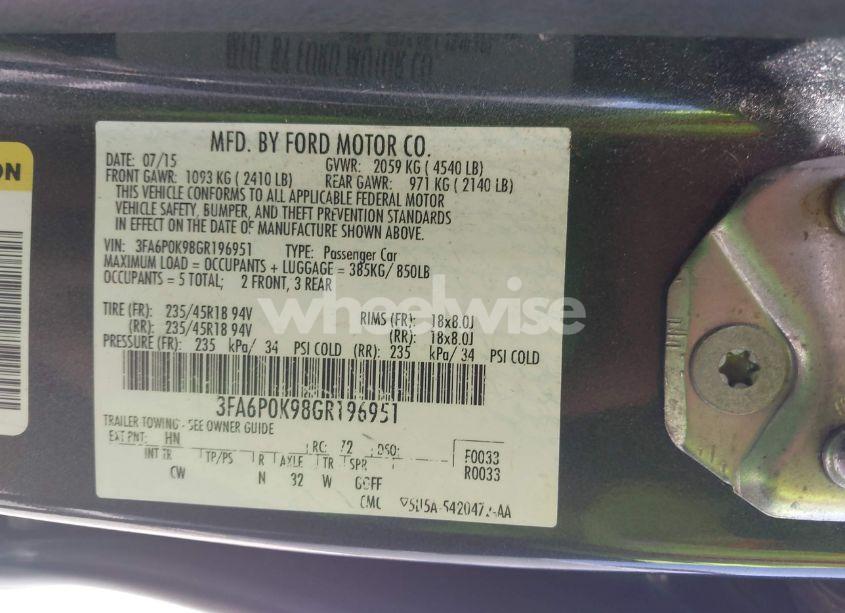 Photo 9 of 2016 Ford Fusion TITANIUM (VIN 3FA6P0K98GR196951)