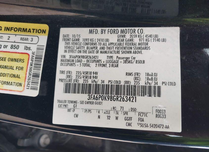 Photo 9 of 2016 Ford Fusion TITANIUM (VIN 3FA6P0K98GR263421)