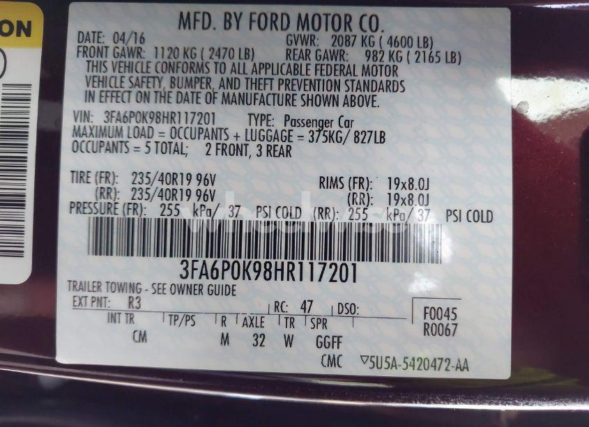 Photo 9 of 2017 Ford Fusion TITANIUM (VIN 3FA6P0K98HR117201)