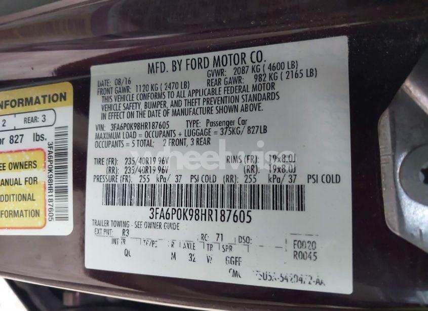 Photo 9 of 2017 Ford Fusion PLATINUM (VIN 3FA6P0K98HR187605)