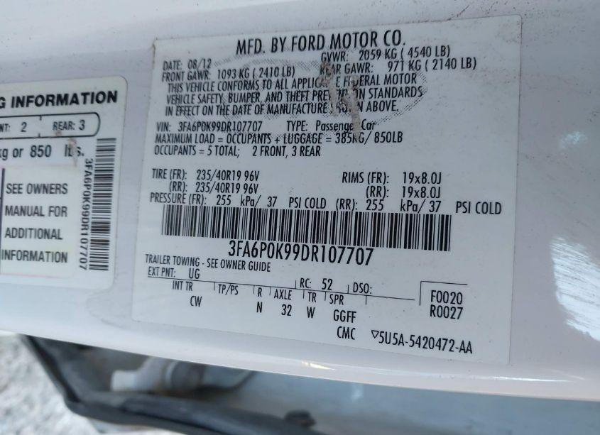 Photo 9 of 2013 Ford Fusion TITANIUM (VIN 3FA6P0K99DR107707)