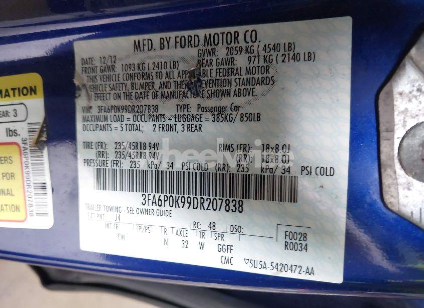 Photo 9 of 2013 Ford Fusion TITANIUM (VIN 3FA6P0K99DR207838)