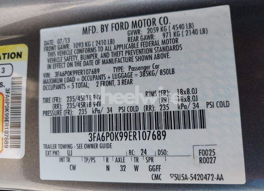 Photo 9 of 2014 Ford Fusion TITANIUM (VIN 3FA6P0K99ER107689)