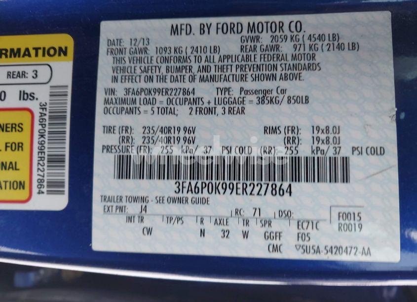 Photo 9 of 2014 Ford Fusion TITANIUM (VIN 3FA6P0K99ER227864)