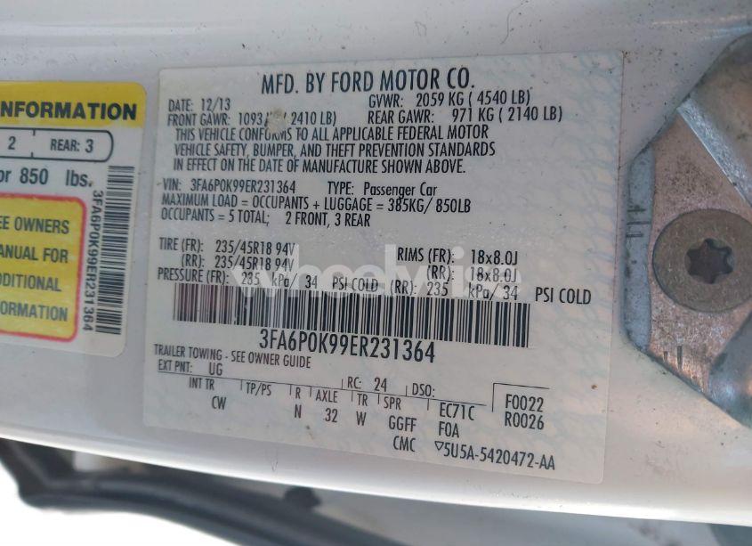 Photo 9 of 2014 Ford Fusion TITANIUM (VIN 3FA6P0K99ER231364)