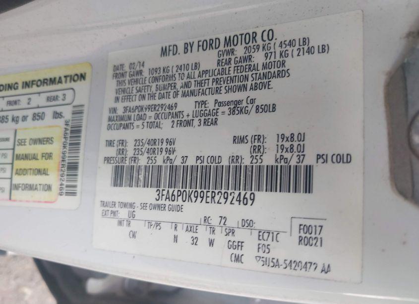 Photo 9 of 2014 Ford Fusion TITANIUM (VIN 3FA6P0K99ER292469)