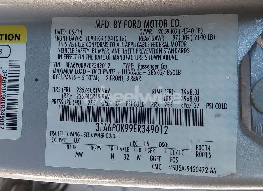 Photo 9 of 2014 Ford Fusion TITANIUM (VIN 3FA6P0K99ER349012)