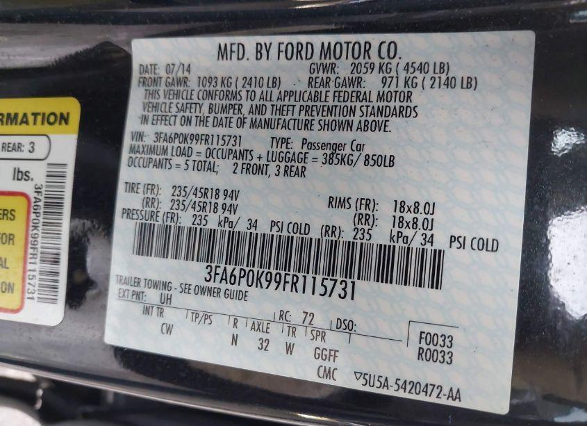 Photo 9 of 2015 Ford Fusion TITANIUM (VIN 3FA6P0K99FR115731)