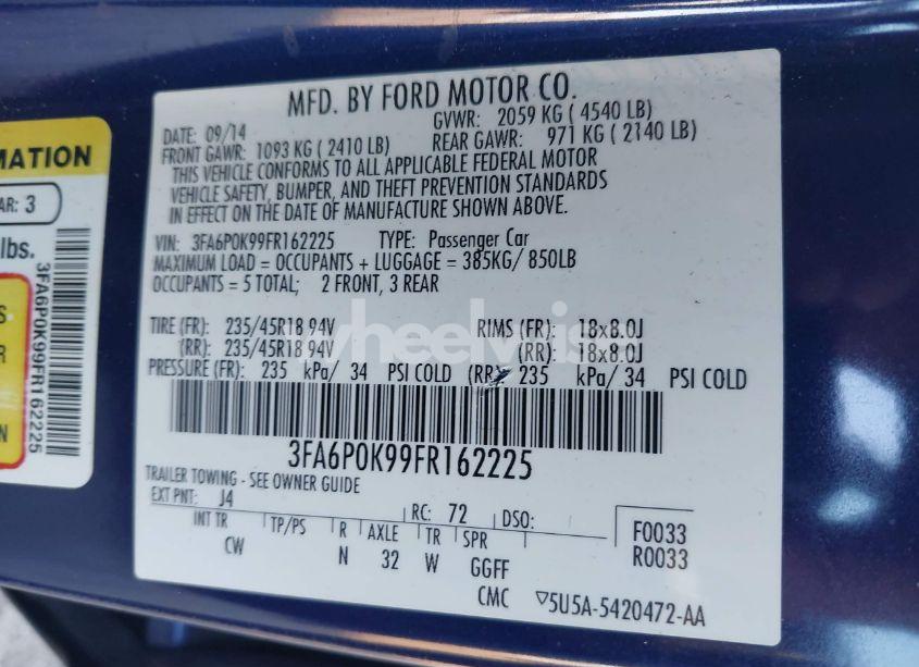 Photo 9 of 2015 Ford Fusion TITANIUM (VIN 3FA6P0K99FR162225)