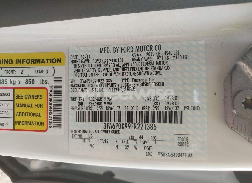 Photo 9 of 2015 Ford Fusion TITANIUM (VIN 3FA6P0K99FR221385)