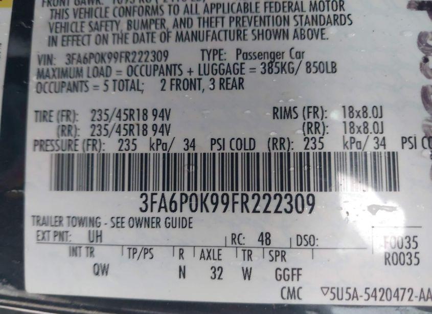 Photo 9 of 2015 Ford Fusion TITANIUM (VIN 3FA6P0K99FR222309)