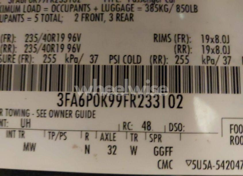 Photo 9 of 2015 Ford Fusion TITANIUM (VIN 3FA6P0K99FR233102)