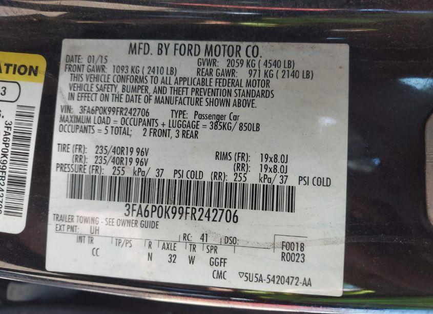 Photo 9 of 2015 Ford Fusion TITANIUM (VIN 3FA6P0K99FR242706)