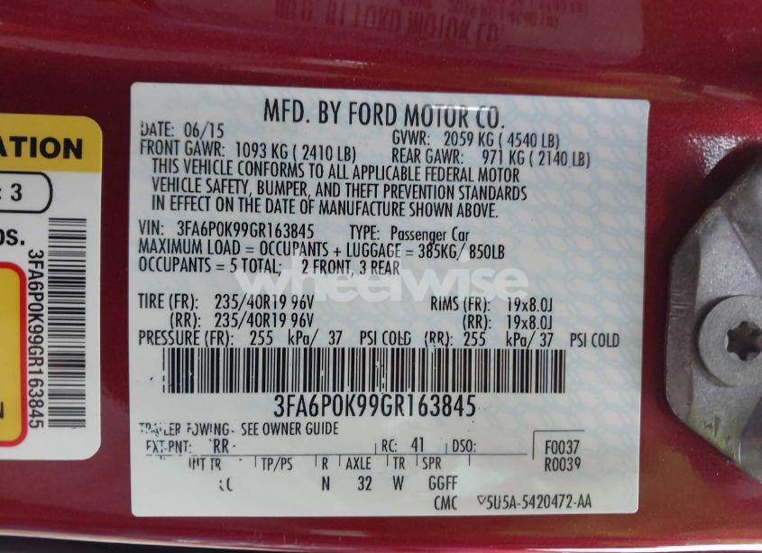 Photo 9 of 2016 Ford Fusion TITANIUM (VIN 3FA6P0K99GR163845)