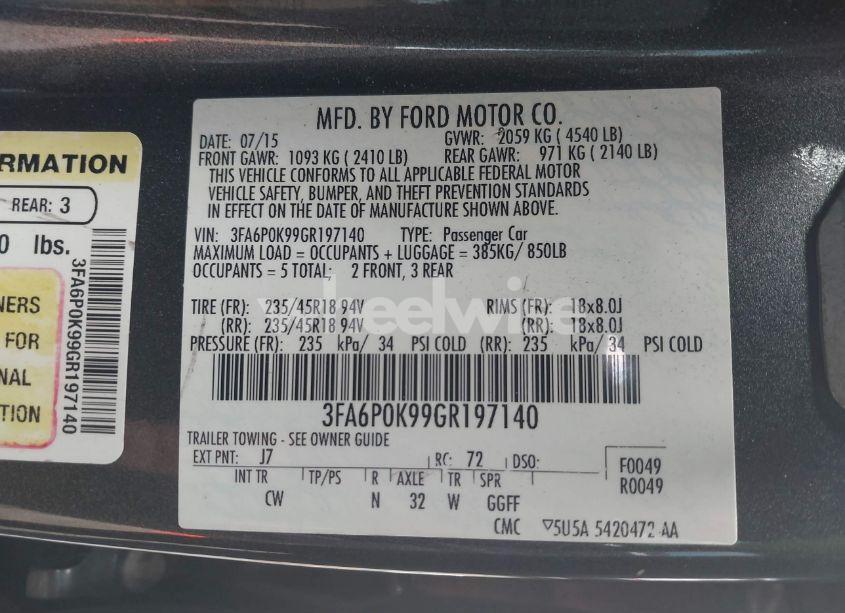 Photo 9 of 2016 Ford Fusion TITANIUM (VIN 3FA6P0K99GR197140)