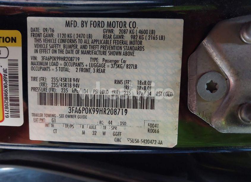 Photo 9 of 2017 Ford Fusion TITANIUM (VIN 3FA6P0K99HR208719)