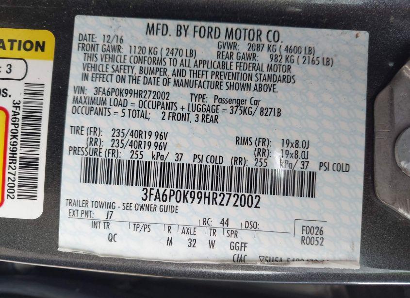 Photo 9 of 2017 Ford Fusion PLATINUM (VIN 3FA6P0K99HR272002)