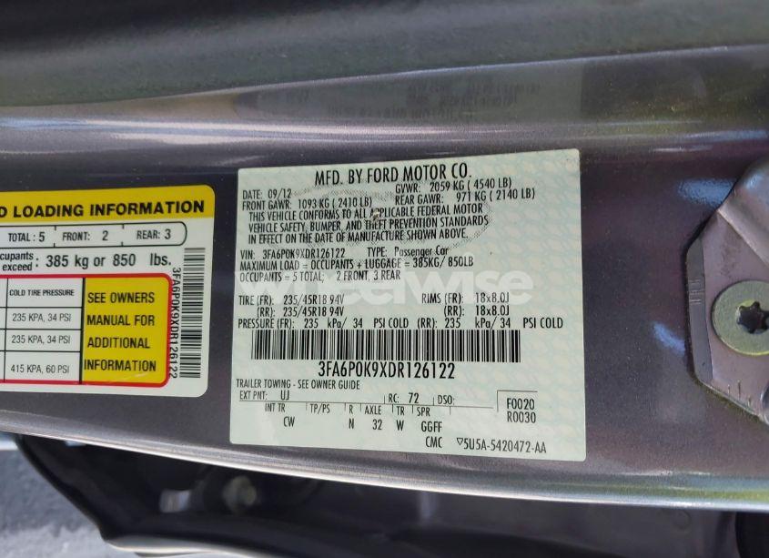 Photo 9 of 2013 Ford Fusion TITANIUM (VIN 3FA6P0K9XDR126122)