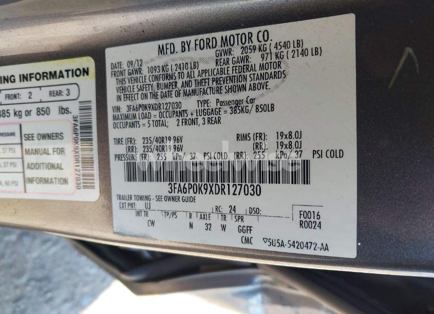 Photo 9 of 2013 Ford Fusion TITANIUM (VIN 3FA6P0K9XDR127030)