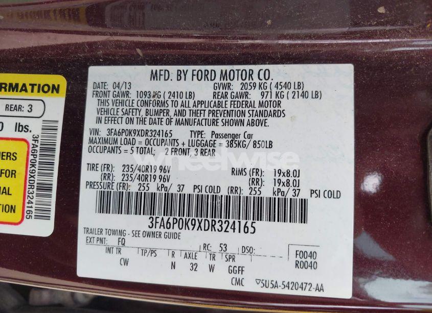 Photo 9 of 2013 Ford Fusion TITANIUM (VIN 3FA6P0K9XDR324165)