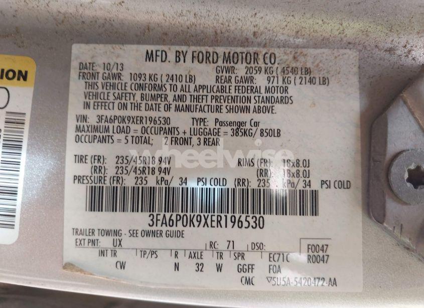 Photo 9 of 2014 Ford Fusion TITANIUM (VIN 3FA6P0K9XER196530)