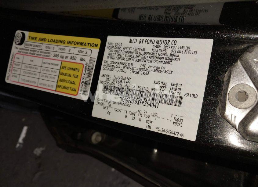 Photo 9 of 2015 Ford Fusion TITANIUM (VIN 3FA6P0K9XFR254041)