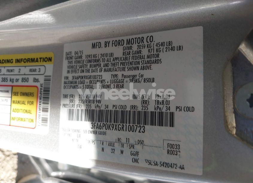 Photo 9 of 2016 Ford Fusion TITANIUM (VIN 3FA6P0K9XGR100723)