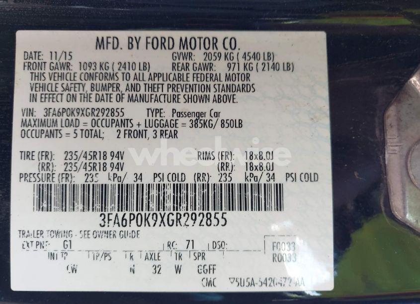 Photo 9 of 2016 Ford Fusion TITANIUM (VIN 3FA6P0K9XGR292855)