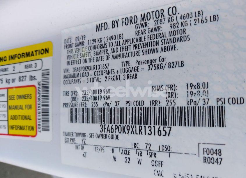 Photo 9 of 2020 Ford Fusion TITANIUM (VIN 3FA6P0K9XLR131657)