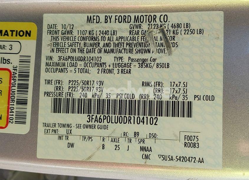 Photo 9 of 2013 Ford Fusion HYBRID SE (VIN 3FA6P0LU0DR104102)