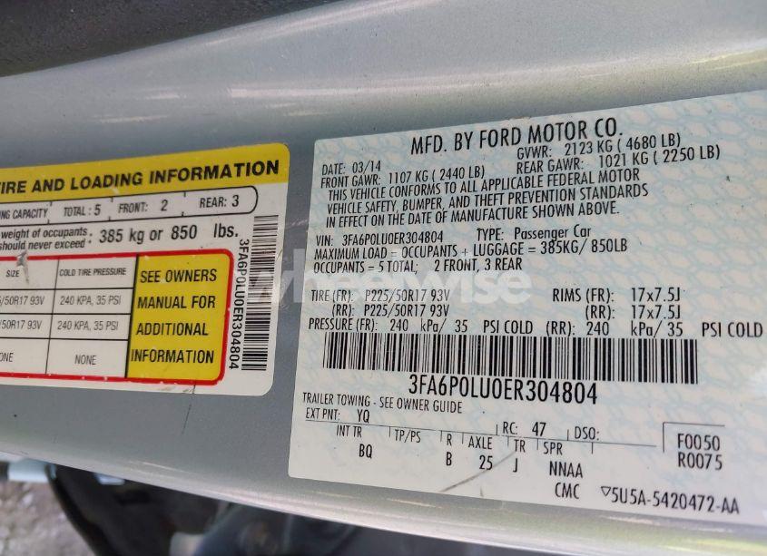 Photo 9 of 2014 Ford Fusion HYBRID SE (VIN 3FA6P0LU0ER304804)