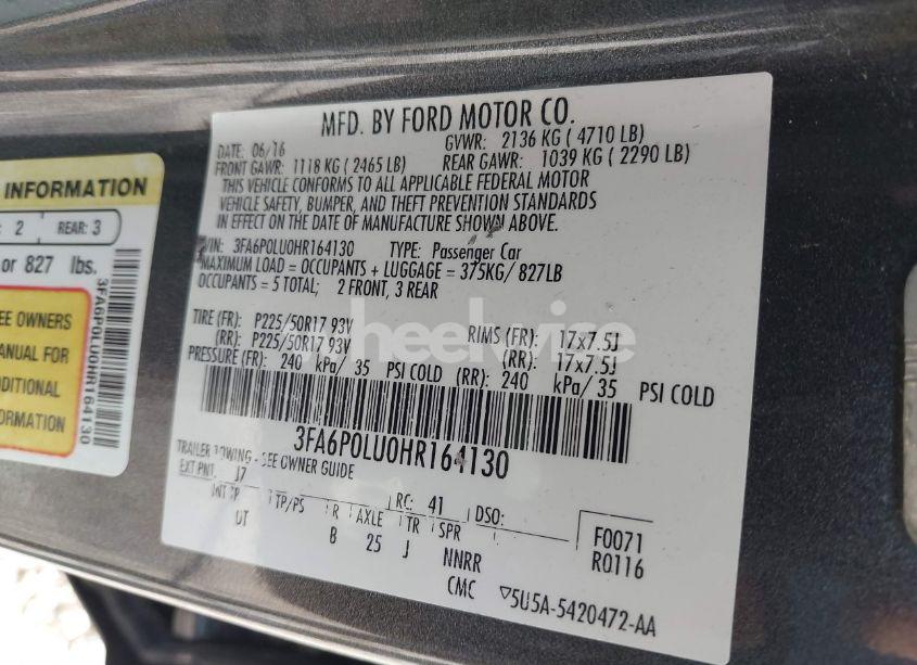 Photo 9 of 2017 Ford Fusion HYBRID SE (VIN 3FA6P0LU0HR164130)