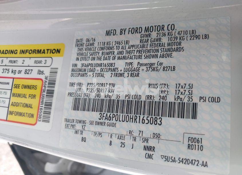 Photo 9 of 2017 Ford Fusion HYBRID SE (VIN 3FA6P0LU0HR165083)