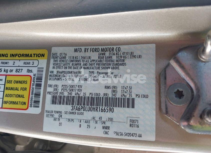 Photo 9 of 2017 Ford Fusion HYBRID SE (VIN 3FA6P0LU0HR166590)