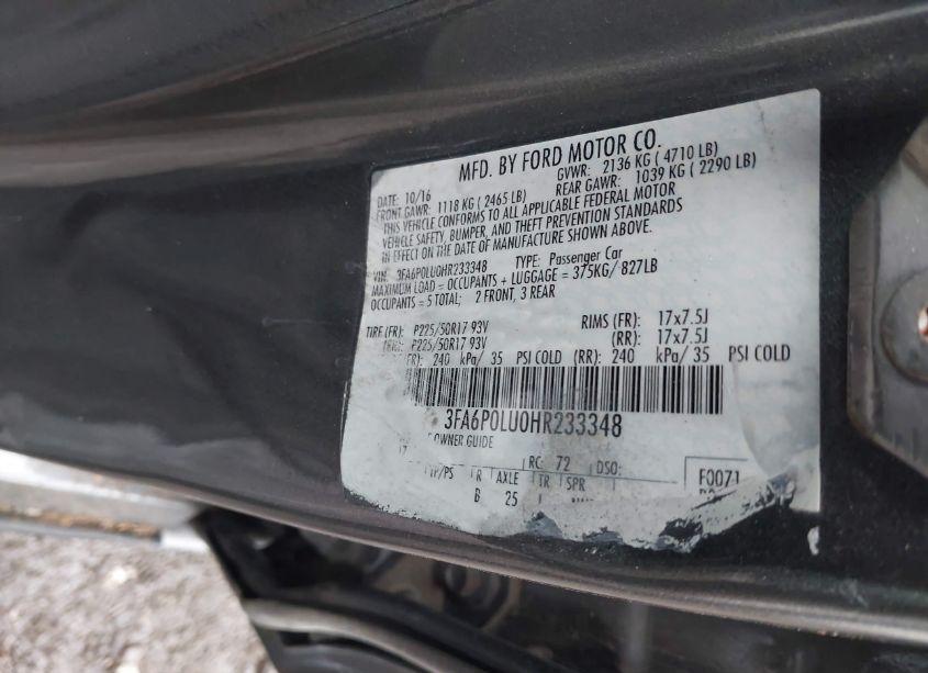 Photo 9 of 2017 Ford Fusion HYBRID SE (VIN 3FA6P0LU0HR233348)