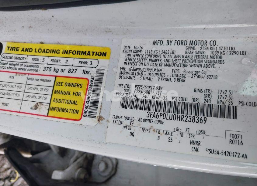 Photo 9 of 2017 Ford Fusion HYBRID SE (VIN 3FA6P0LU0HR238369)