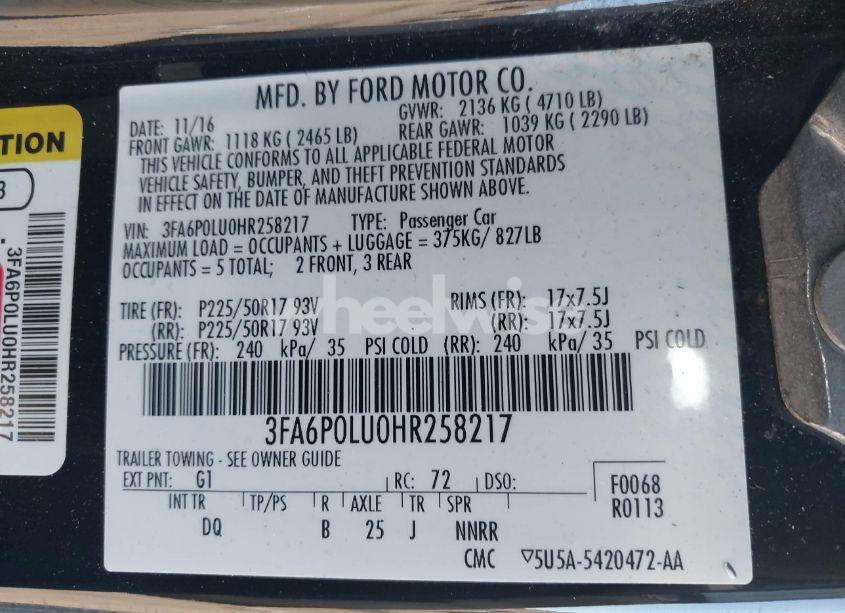 Photo 9 of 2017 Ford Fusion HYBRID SE (VIN 3FA6P0LU0HR258217)