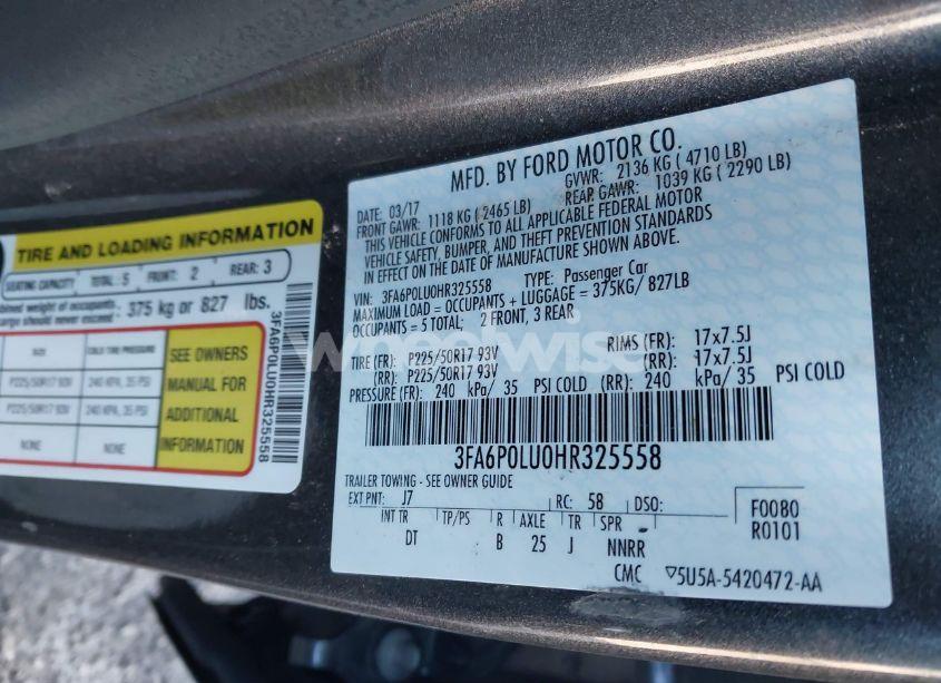 Photo 9 of 2017 Ford Fusion HYBRID SE (VIN 3FA6P0LU0HR325558)