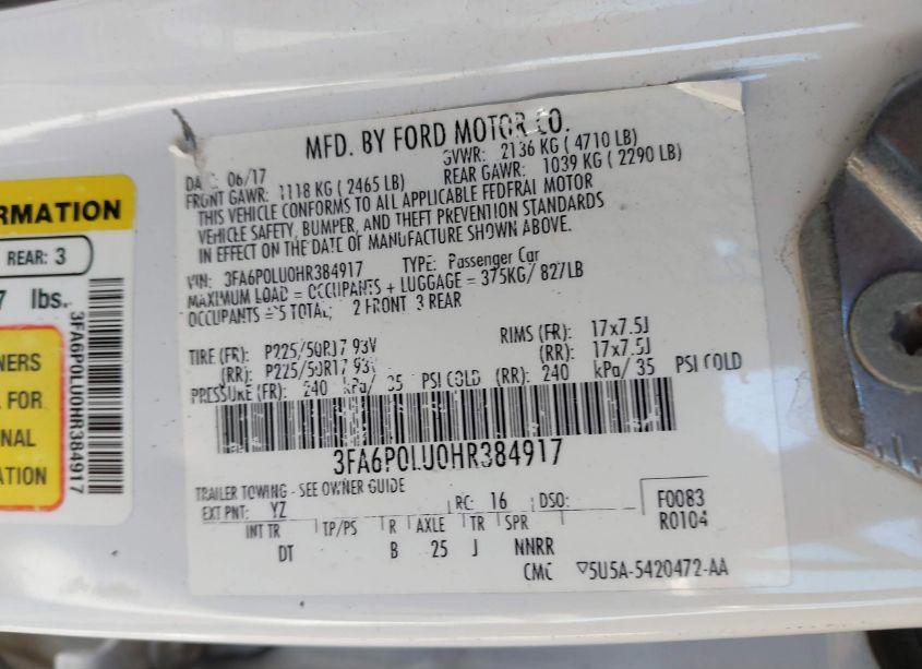 Photo 9 of 2017 Ford Fusion HYBRID SE (VIN 3FA6P0LU0HR384917)