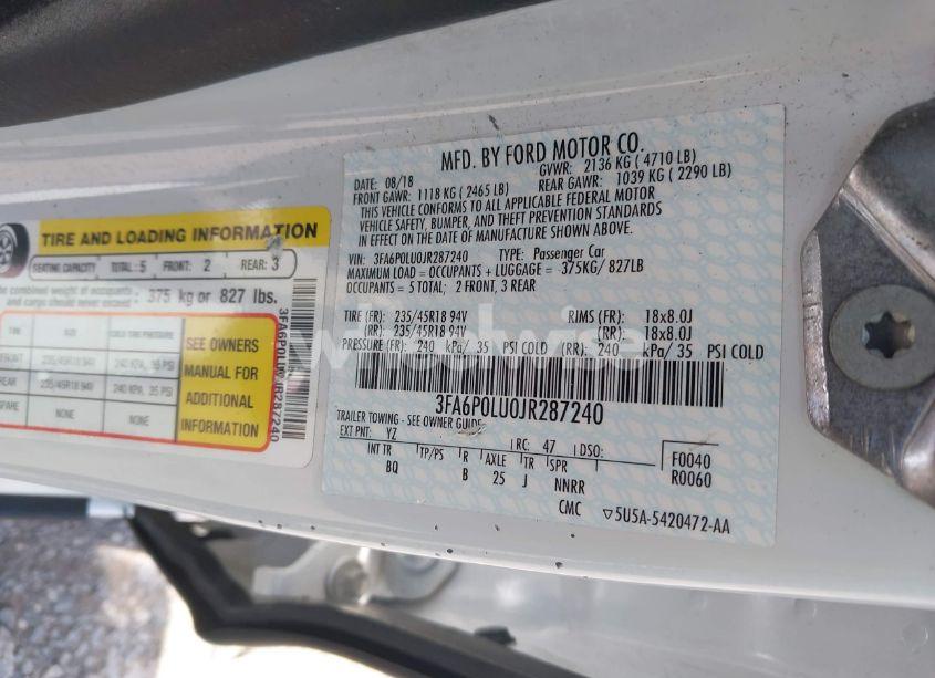 Photo 9 of 2018 Ford Fusion HYBRID SE (VIN 3FA6P0LU0JR287240)