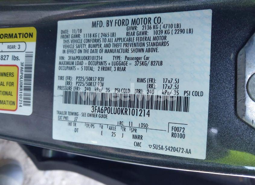 Photo 9 of 2019 Ford Fusion HYBRID SE (VIN 3FA6P0LU0KR101214)