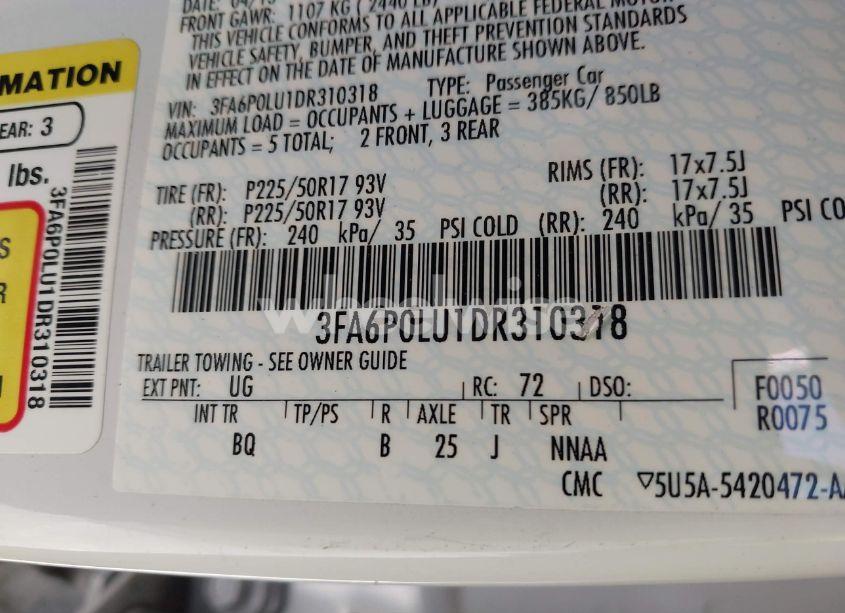 Photo 9 of 2013 Ford Fusion HYBRID SE (VIN 3FA6P0LU1DR310318)