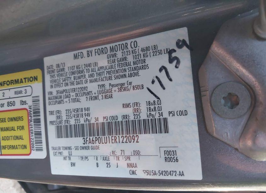 Photo 9 of 2014 Ford Fusion HYBRID SE (VIN 3FA6P0LU1ER122092)
