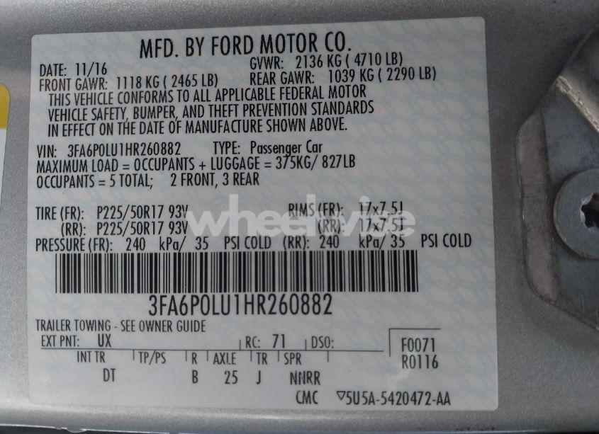 Photo 9 of 2017 Ford Fusion HYBRID SE (VIN 3FA6P0LU1HR260882)