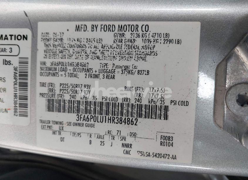 Photo 9 of 2017 Ford Fusion HYBRID SE (VIN 3FA6P0LU1HR384862)