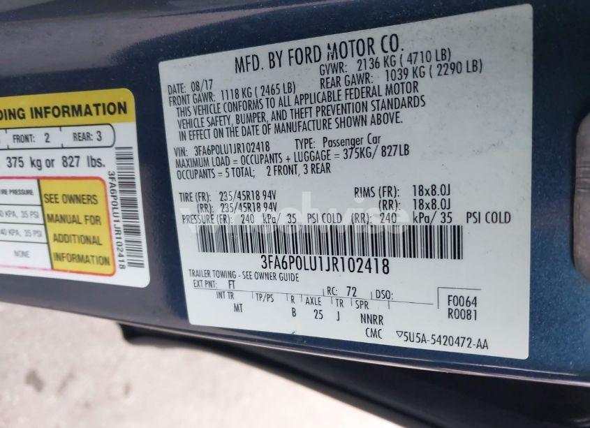 Photo 9 of 2018 Ford Fusion HYBRID SE (VIN 3FA6P0LU1JR102418)