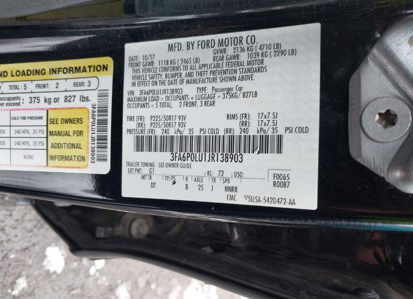 Photo 9 of 2018 Ford Fusion HYBRID SE (VIN 3FA6P0LU1JR138903)