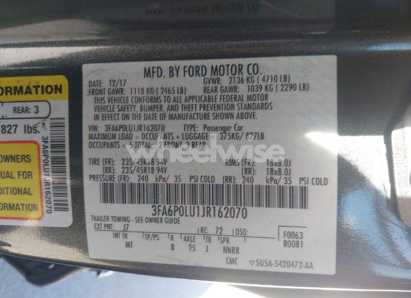 Photo 9 of 2018 Ford Fusion HYBRID SE (VIN 3FA6P0LU1JR162070)