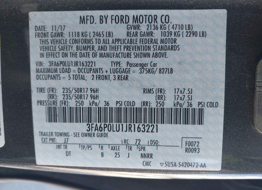 Photo 9 of 2018 Ford Fusion HYBRID SE (VIN 3FA6P0LU1JR163221)